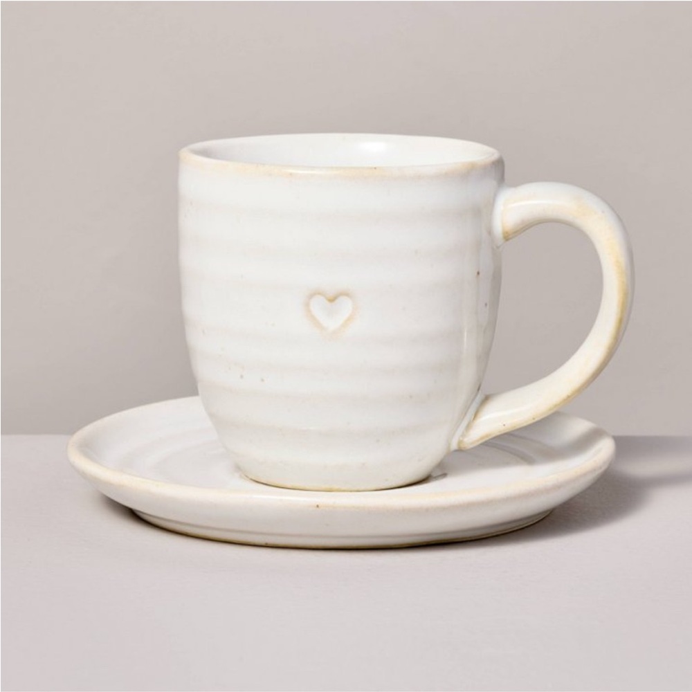 Hearth & Hand 4oz Valentine's Day Heart Imprint Espresso Cup and Saucer … - Picture 1 of 5